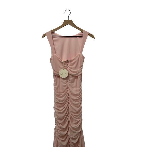 HERE COMES THE SUN Jozelle Ruffle Hem Midi Dress Powder Pink Women’s Sz L - NWT - Picture 9 of 13